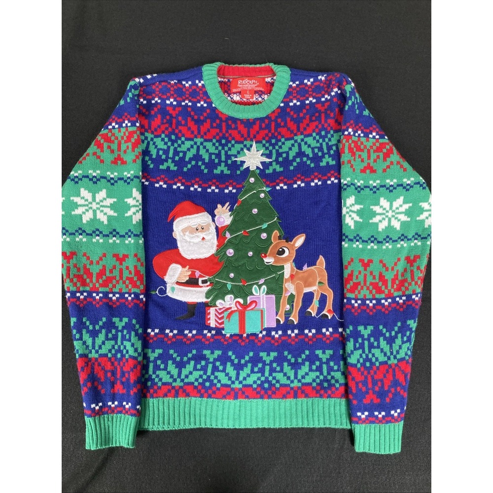 Ugly Christmas Holiday Sweater Unisex Rudolph Red Nosed Reindeer Santa Size‎ L